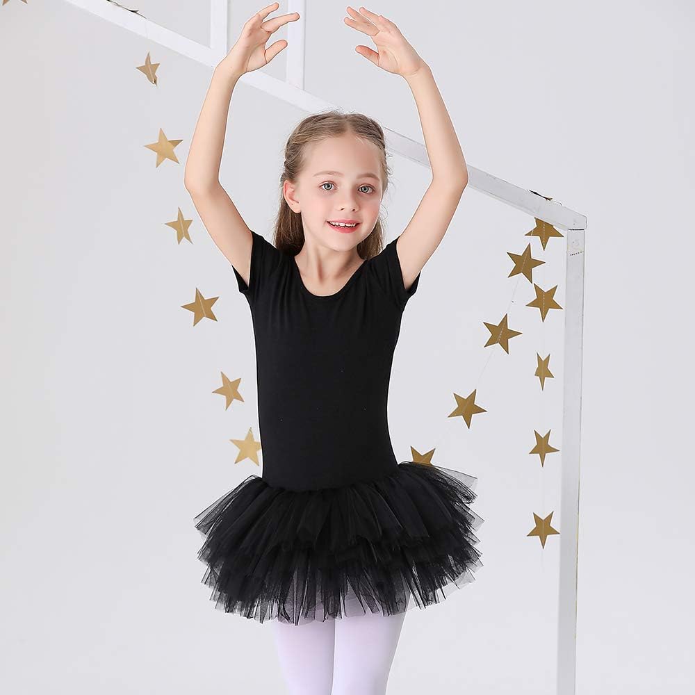 Bezioner Girls Cotton Ballet Dance Dress Cute Tutu Skirted Leotard Short Sleeve