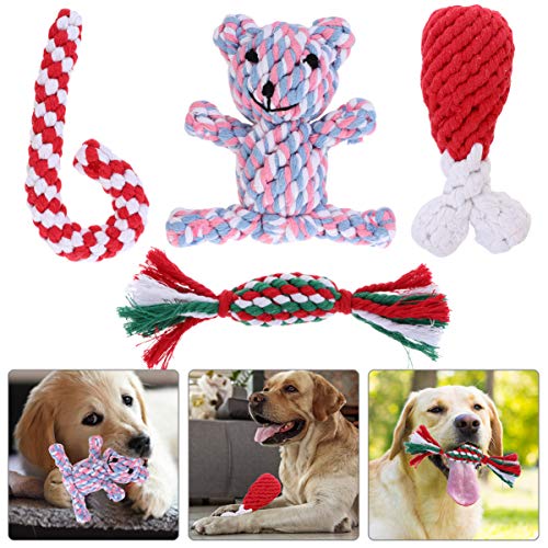 Balacoo 4 peças de brinquedos para cães com nó de corda, produto de limpeza de dentes para moer filh