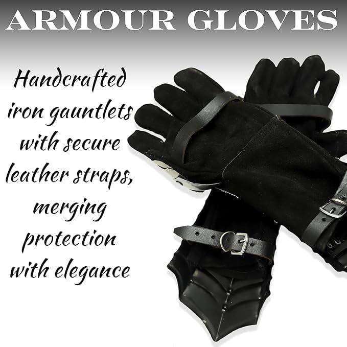 Black Gothic Costume Gloves for Men – Medieval Style Novelty Handwear for Cosplay Halloween Party LARP Display