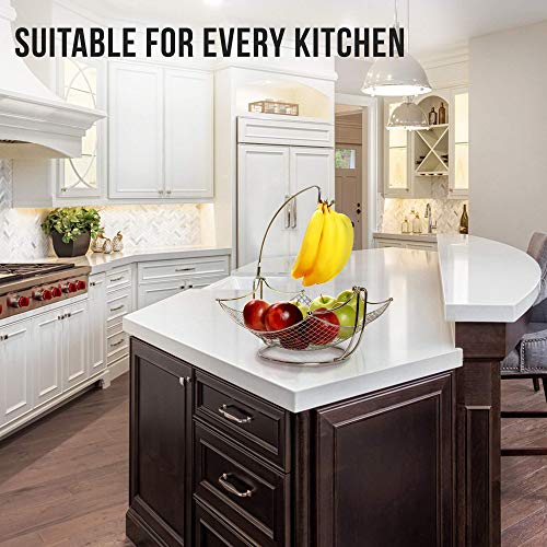 Dinette Decor Fruit Bowl With Banana Hanger - Fruit Basket With Detachable Banana Holder - Black Chrome Or Bronze Color Options (Chrome) #TOP1