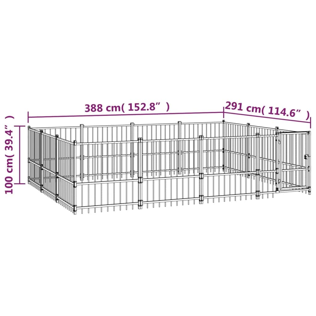 Perrera para perros de acero con recubrimiento en polvo, 11,58 m², con puerta giratoria, parque y cercado para cachorros y perros, protección de seguridad, entrenamiento en el jardín, camping