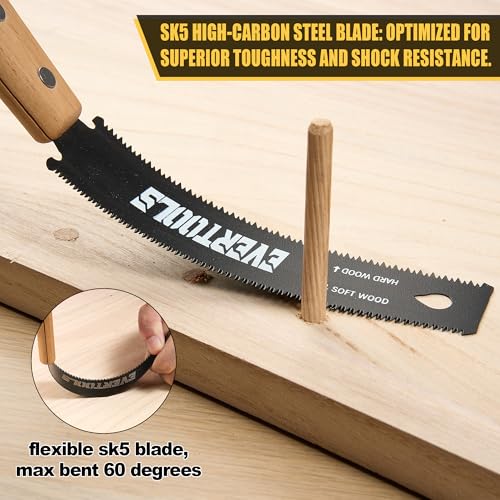 Evertools 3-Piece Japanese Pull Saw Set - 6\" Double Edge & Flush Cut & 11\" Pruning Saw | Razor Sharp SK5 Steel | for Woodworking, Carpentry, Garden Trimming - Thumbnail 2