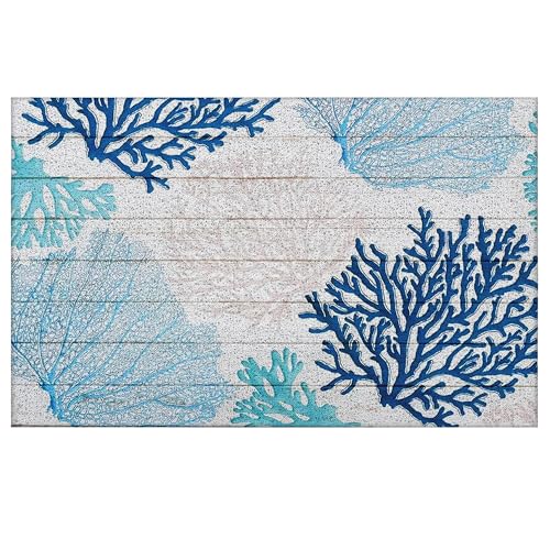 LUVADIAN Blue Beach Door Mat - Beach Coastal Outdoor Welcome Mat, Nautical Door Mat, Beach House Decor, Coastal Ocean Bathroom Decor, Coastal Outdoor Decor, 17x30 Inch