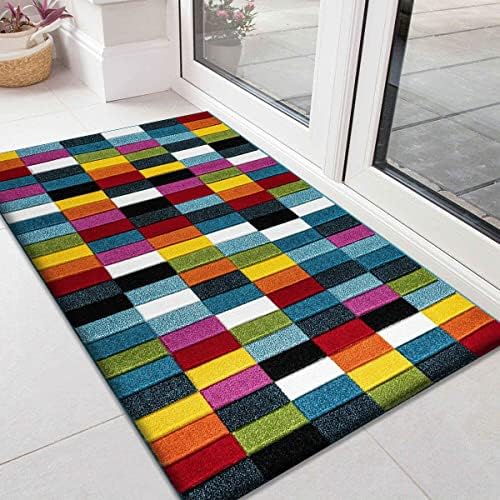 Prime Linens Modern Hand Carved Multi Colour Hallway Runners Door mat indoor Bedroom Rug -Washable Rugs Carpets Runners Small Rug Large Rug Bedroom Rug (Geo Play, 60x110cm)