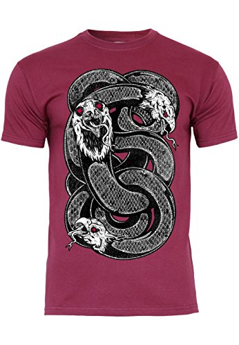 M58 F140 – Camiseta para hombre con diseño de monstruos de tres cabezas, granate, S