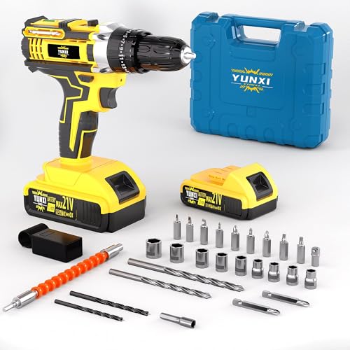 21V Multifunctional Lithium electric drill, Professional Power Tool, Home Multifunctional Electric Screwdriver, Lightweight Body (Battery * 1+toolbox (yellow))