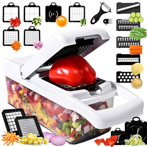 野菜スライサー, 25-in-1 野菜チョッパー 13枚刃 - 多機能マンドリンスライサーとフードグレーター、容器付きで食事の準備が簡単