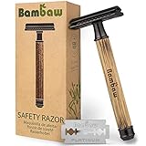 Bambaw Slim Dark Double Edge Safety Razor | Natural Long Bamboo Handle Razor | Reusable Safety Razor For Women & Men | Eco Friendly Safty Razor | Sustainable Eco Razors | Fits All De Razor Blades