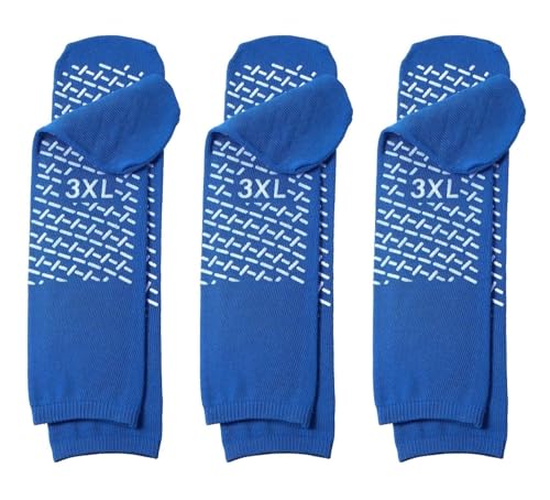 Single Tread Non-Skid XXX-Large (3XL) Bariatric Comfort Safety Socks Blue (3 Pairs)