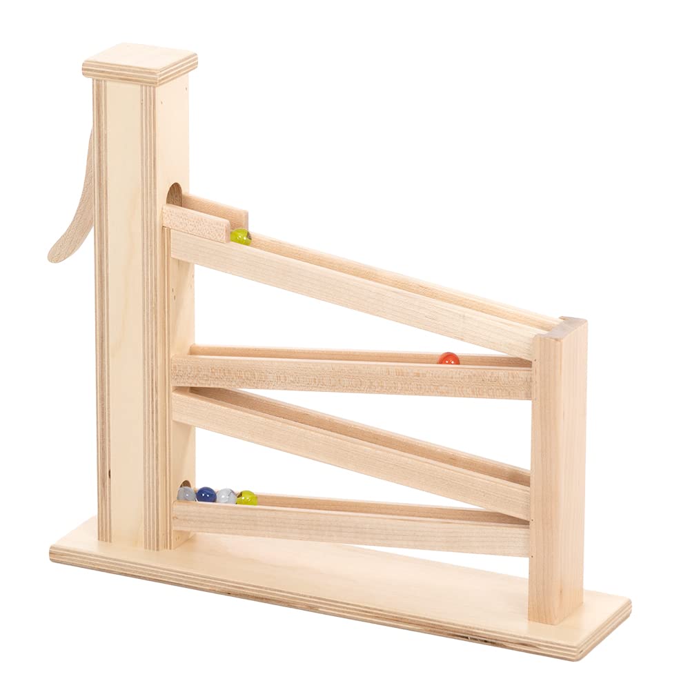 AmishToyBox.com Marble Pump Wooden Toy - CPSIA-Approved Child-Safe Natural Finish - Pack of Marbles Included