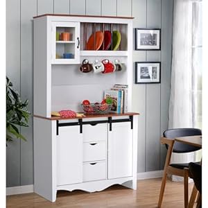 American Furniture Classics OS Home and Office Furniture Model 25309K Countryside Sliding Barn Door Buffet and Hutch, White American Furniture Classics OS Home and Office Furniture Model 25309K Countryside Sliding Barn Door Buffet and Hutch White