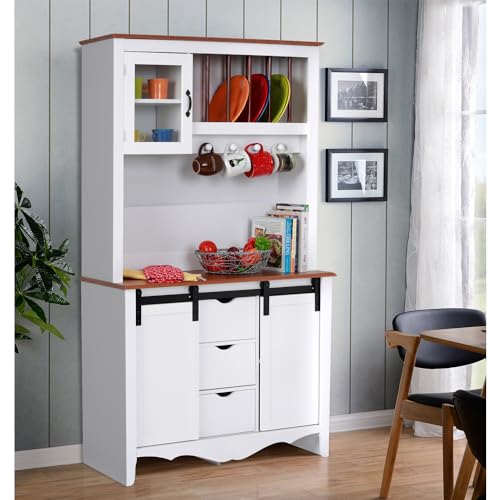 American-Furniture-Classics-OS-Home-and-Office-Furniture-Model-25309K-Countryside-Sliding-Barn-Door-Buffet-and-Hutch-White American Furniture Classics OS Home and Office Furniture Model 25309K Countryside Sliding Barn Door Buffet and Hutch White