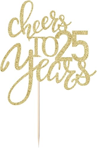 Miniatura 2 de Decoración para tartas de cumpleaños de 25 años con purpurina dorada, perfecta para decoración de pasteles de 25 años, suministros de decoración de