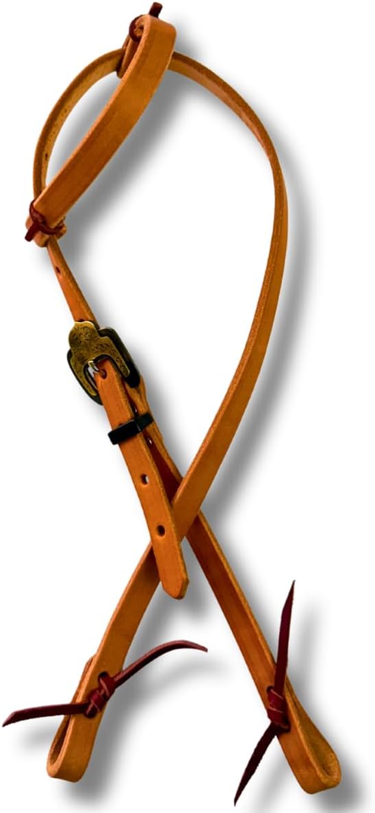 Premium One Ear Headstall – Oiled Leather Western Bridle with Bronze Engraved Buckles