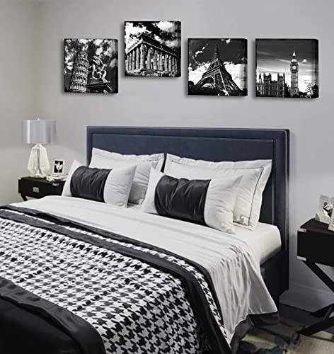 Black And White Building Wall Art For Living Room Contemporary European Famous Architecture Leaning Tower Of Pisa Eiffel Parthenon London Elizabeth City Big Ben Canvas Pictures Paintings Christmas Decorations #TOP3