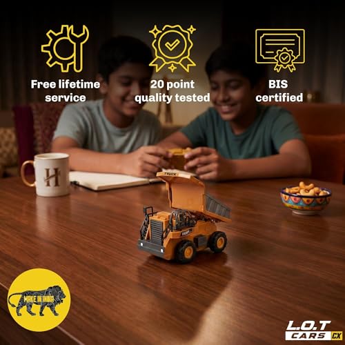 Image of Rumble 1:64 RC Dump Truck, 6 Channel Rc Truck 4x4, Toy for Kids, Rechargeable Engineering Car, Heavy Duty Machine Construction Toy with Lights & Music (Yellow)