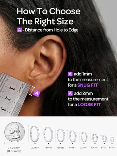 Image of ChicSilver 925 Sterling Silver Huggie Hoop Earrings Small Hoop Earrings for Women Hypoallergenic Silver Huggie Earring Cartilage Earrings for Women (6 /8 /10 /12 /14 /16 /18 /20MM)