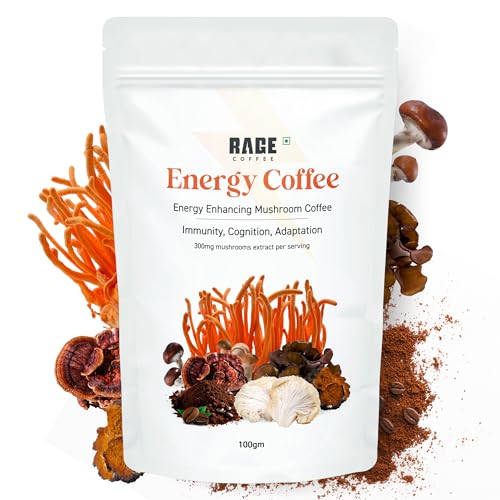 Rage Coffee Energy Coffee Powder For Men & Women – 100g | Energy Enhancing Mushroom Coffee | 100% Pure Coffee & Cordyceps Extract Helps Boost Energy