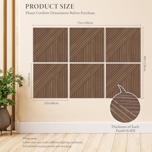 Image of JBER Wood-Pattern Acoustic Panels 23.6 inch x 23.6 inch, 6 Pack, Teak
