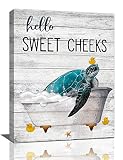 citari Sea Turtle Bathroom Wall Art Teal Sea Turtle Pictures Funny Sea Turtle in Bathtub Canvas Pain