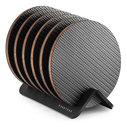 Modern Coasters For Drinks With Holder | 6 Premium Carbon Coasters In Classy Geometric Design | Protect Furniture | Unique Gift In Luxury Gift Box (Dark Gray) #TOP22