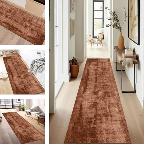 Tapis de couloir 80x250cm orange et marron abstrait pour entrée - 2