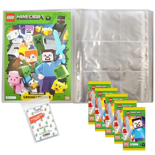 Bundle mit Lego Minecraft Serie 1 Trading Cards - 1 Leere Sammelmappe + 5 Booster + Exklusive Collect-it Hüllen