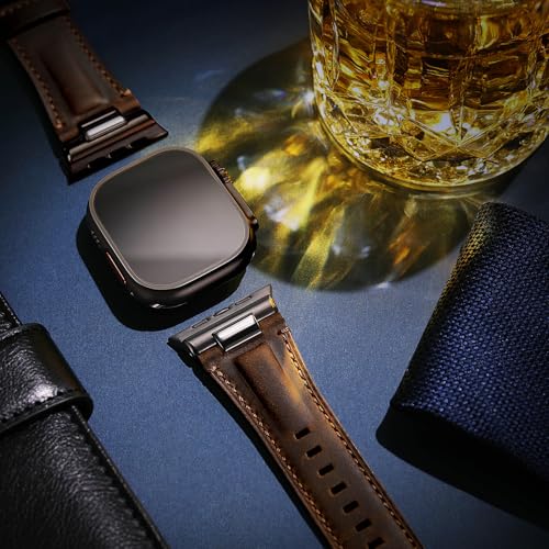 Image of Leather Band for Apple Watch Ultra 3 /Ultra 2 Bands 49mm 46mm 45mm 44mm, Top Genuine Leather Designer Replacement Strap for iWatch Ultra 3 2 1 SE series 11 10 9 8 7 6 5 4 3