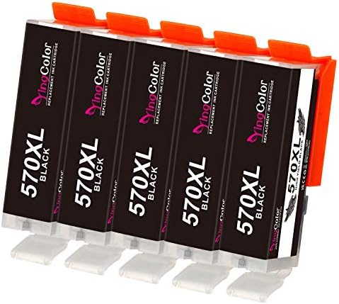 YINGCOLOR PGI-570 XL CLI-571XL Ink Cartridges for Canon PGI 570XL 571XL 570 571 PGBK for Canon Pixma MG5750 TS5051 TS5050 MG5751 MG5753 MG6850 MG6851 MG6852 TS5053 TS5055 TS6050 TS6051 TS6052, 5 Black