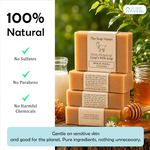 Image of 4 Goat Milk Soap Bars With Honey, Handmade In USA, All Natural Soap