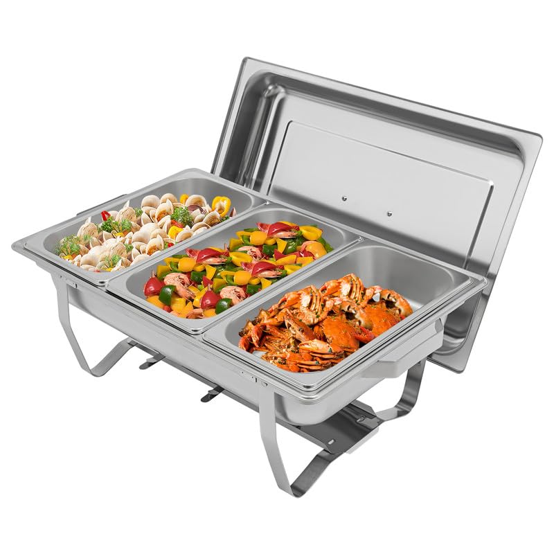 Chafing Dish Rectangular De Acero Inoxidable 5L con 3 Bandejas De Comida, Calentador De Alimentos para Buffet Y Catering