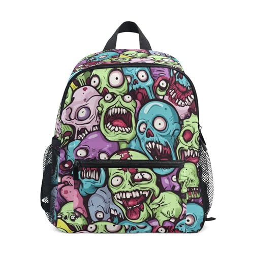 JUNZAN Colorful Yelling Zombie Mini Backpack for Boys Girls Bottle Pockets Backpack for Toddlers Boys Bookbags for Elementary