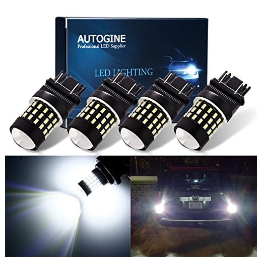 AUTOGINE 4pcs 1000 Lumens 9-30V 3157 3156 3057 3056 4157 LED Bulbs 3014 54-EX Chipsets with Projector for Reverse Back Up Lights DRL Tail Brake Lights, Xenon White