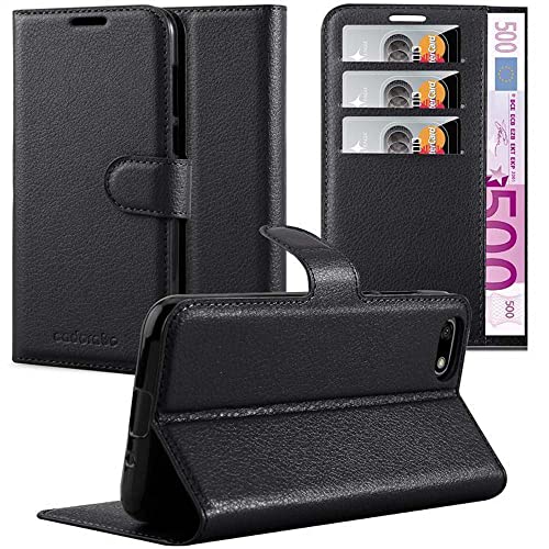 Cadorabo Hülle kompatibel mit Huawei Y5 Prime 2018 / Y5 2018 Handyhülle aus Kunst Leder Flip Klappbare Magnetische [Kartenfächern] Cover Hülle für Huawei Y5 Prime 2018 / Y5 2018 Tasche in Schwarz
