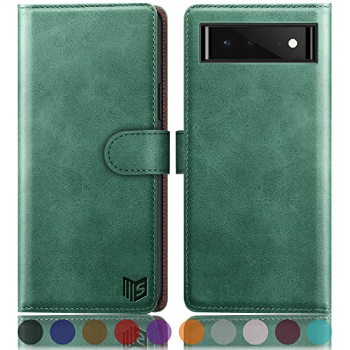 Étui portefeuille Google Pixel 6 SUANPOT vert d'eau en simili cuir avec fentes cartes