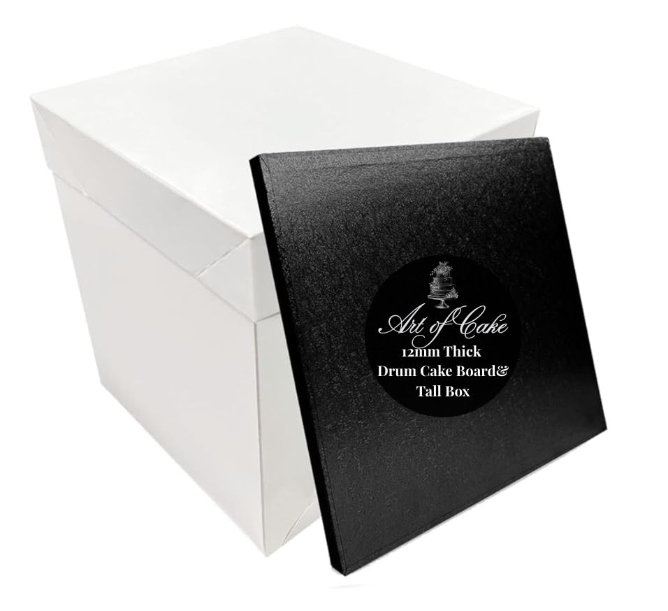 Art of cake® Square Cake Board and White Tall Cake Box- Combo set (Black, 14Inch)
