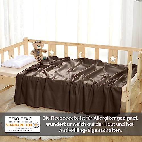 wometo 2er Set Polar- Fleecedecke oekoTex 130x160 cm ca. 400g wertiges Gewicht mit Anti-Pilling Kettelrand Farbe braun