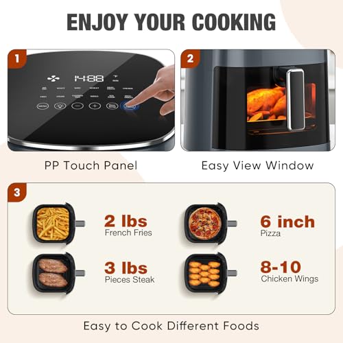 Image of Sweetcrispy Air Fryer 6 Quarts with Window, 12-in-1 Square Airfryer Oven for Family, 400F Rapid Air Crispy Technology, Roast Bake Dehydrate, Nonstick & Easy-Clean Basket