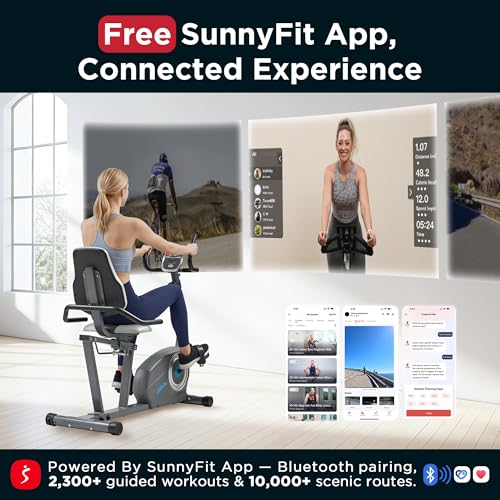 JLL Exercise Bike for Home Use, Magnetic Recumbent Exercise Bike for Seniors, Smart Bluetooth Compatible with Exclusive SunnyFit App, Indoor Stationary Bike with LCD Display - Image 4
