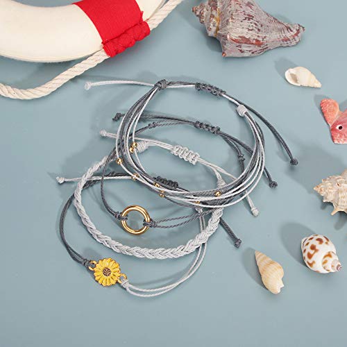 Image of Stackable Sunflower String Bracelets Cute Boho Braided Summer Beach Jewelry