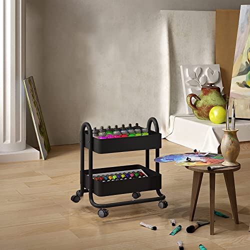 Melody House キッチンワゴン 2段 キッチン ワゴン バスケットラック スリム 隙間収納 キャスター付き 収納ワゴン サイドテーブル スチール 台所収納 収納ラック 棚 バスケット 移動式 ブラック [5]