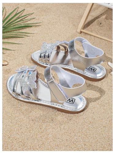 GORGLITTER Girl's Butterfly Ankle Strap Flat Sandals Metallic Rhinestone Summer Beach Vacation Sandal Slippers Shoes2