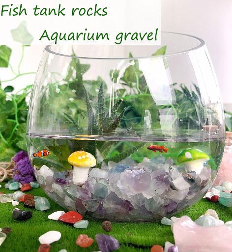Image of YATOJUZI 2lb Fluorite Aquarium Gravel Rocks Natural Tumbled Healing Crystal Chips Bulk Gemstones Crushed Stones for Fountain Vase Filler Planters Decorative Fish Tank Potted Reiki Energy Balancing