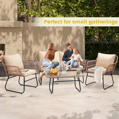 Image of Kromax 4-Piece Patio Bistro Outdoor Furniture Set, Natural /Beige