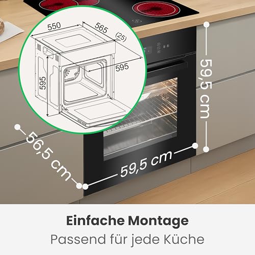 Bomann Einbau-Backofen mit Pyrolyse | Grill, AirFry, Umluft Ober-& Unterhitze | 67 Liter | Touch-Display | Schnellaufheizung | 50–280 °C | Zubehör-Set | autark | Energieklasse A | EBO 7912 schwarz