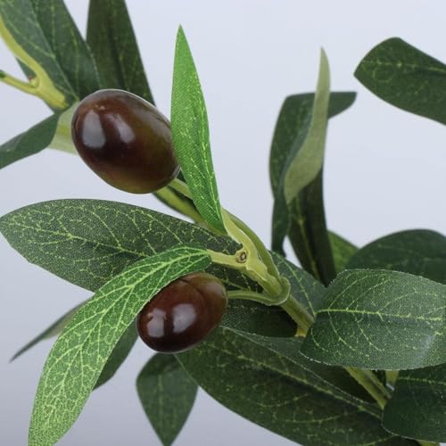 Image of Faux Olive Small Branches - Artificial Olive Branches with Fruits and Leaves | Decorative Fake Branches for Vases | Vase Not Included, 70+ Leaves & 6+ Fruits | Pack of 3 Sticks