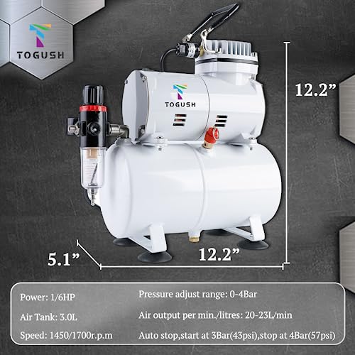 T TOGUSH Airbrush Kit with Air Tank Compressor 2 Dual-Action Gravity Airbrush with 0.2mm 0.3mm 0.5mm Nozzle Air Compressor with Airbrush Coloring Tool Cleaning Brush for Model Paint Hobby Craft - Image 5
