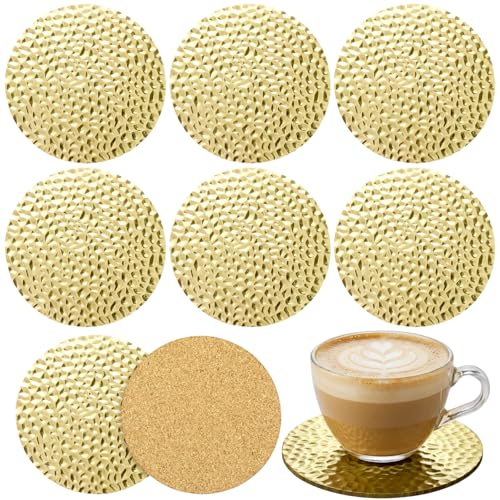 Ferrochef Hammered Coasters Set of 6 Antique Brass Copper Coasters Round Gold Metal Drink Coaster 4 Inch Heat-Resistant Non-Slip Cup Mat for Coffee Table Kitchen Bar Dining Room & Home Decor
