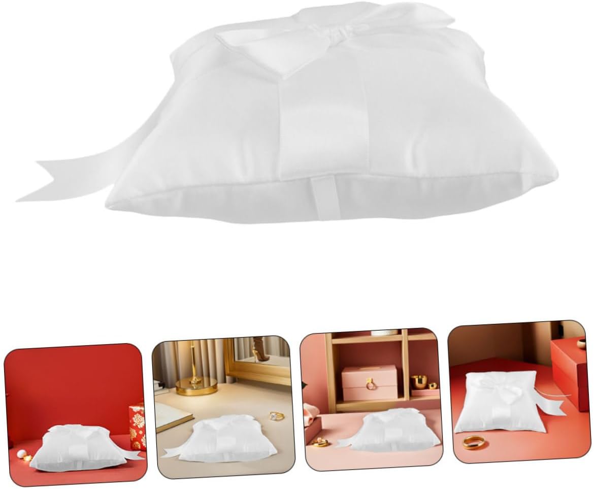 Wedding Ring Bearer Pillow Set 2pcs Satin Bowknot Ring Cushion for Ceremony and Proposal for Wedding Party and Engagement