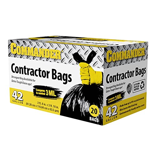 Commander 42 Gallon 2.5 MIL Black Heavy Duty Garbage Trash Bags - 32" x 46" - Pack of 20 - For Contractor, Industrial, Institutional, & Commercial by Commander - Used condition - CA$17.47